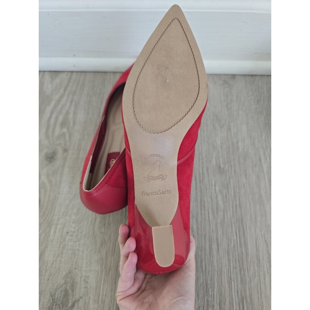 Franco Sarto Pointed Cap Toe Red Kitten Heel Darcy Suede Leather Slip On Shoes 9 - Picture 6 of 11